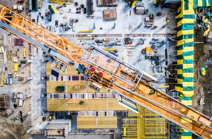 Aerial view of a construction site.